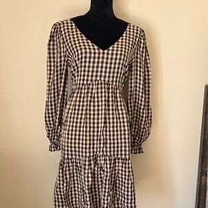 Lucy Paris Quinn Black and White Gingham Long Sleeve Dress